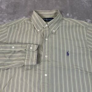 Ralph Lauren Shirt Mens Medium Green Stripe Button Down Oxford Pony Logo